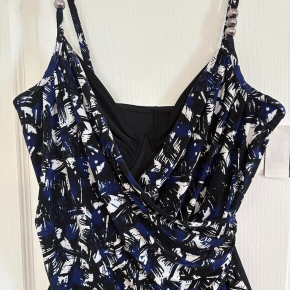 Magicsuit by Miraclesuit Louise Blueprint Swimsuit 1-PC Black & Blue Size 12 NEW - Picture 6 of 9